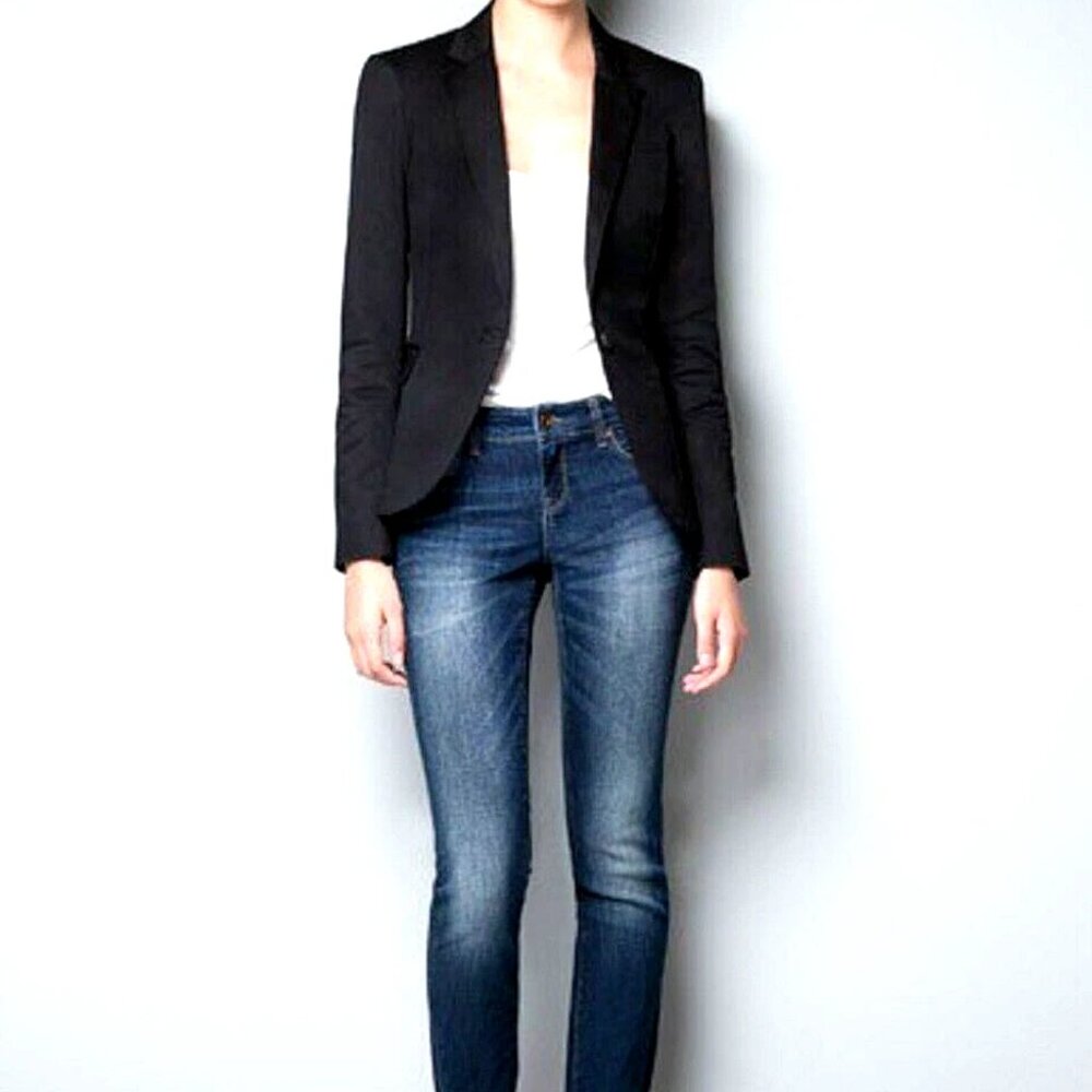 ✨Designer ZARA Jacket Limited Edition Blazer Dark Grey Shoulder Pads S M Perfect